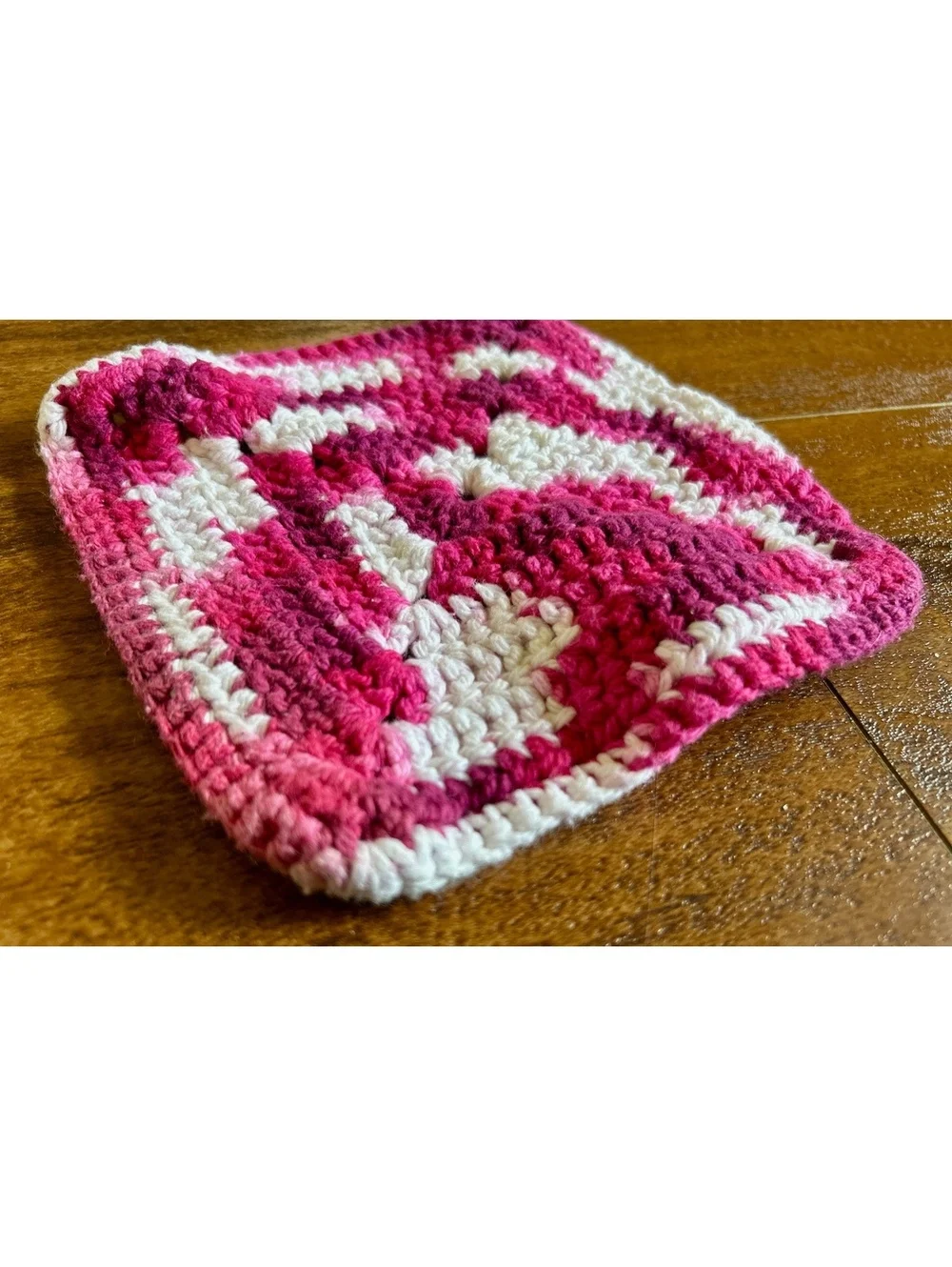 Handmade Crochet Pink and White Square Coaster